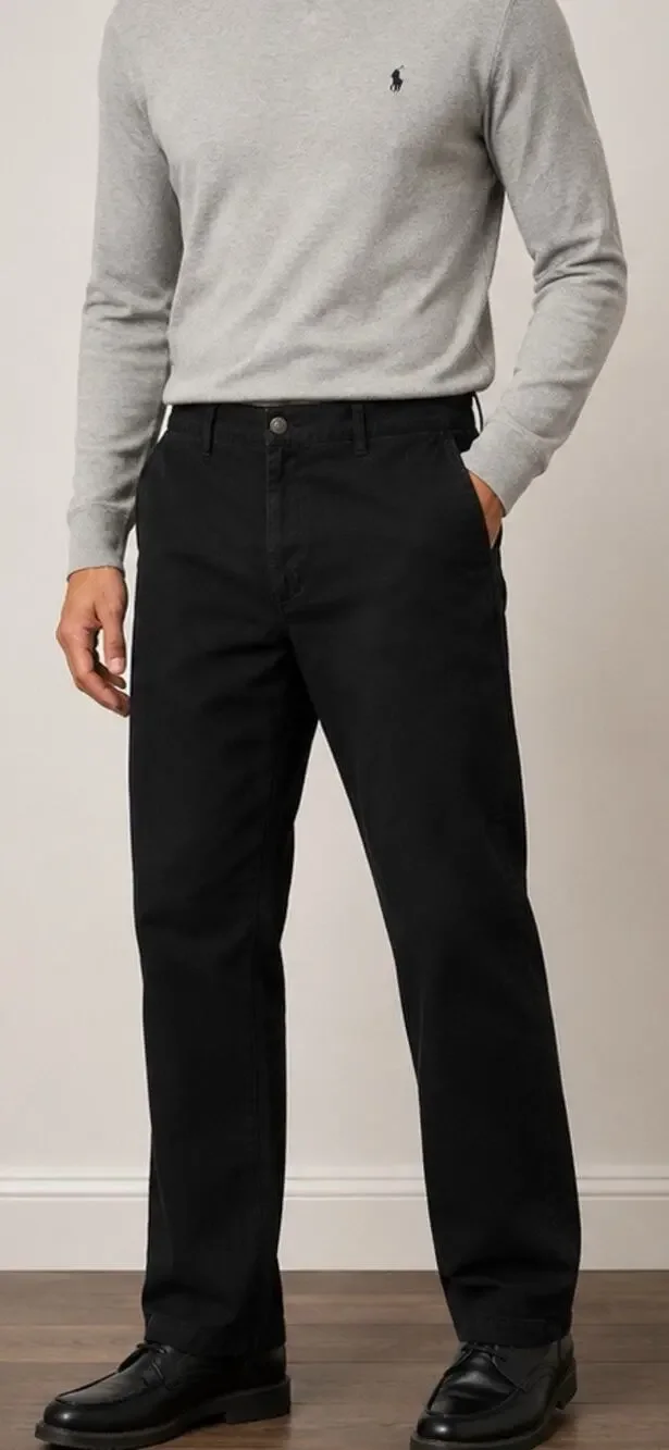 Polo Ralph Lauren Mens Pants 42x32 Black Classic Fit Cotton Chino Casual